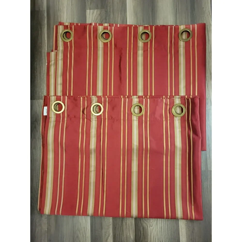 Pier 1 Imports Vibrant Red Gold Stripe Window Curtain Panels (2) 54